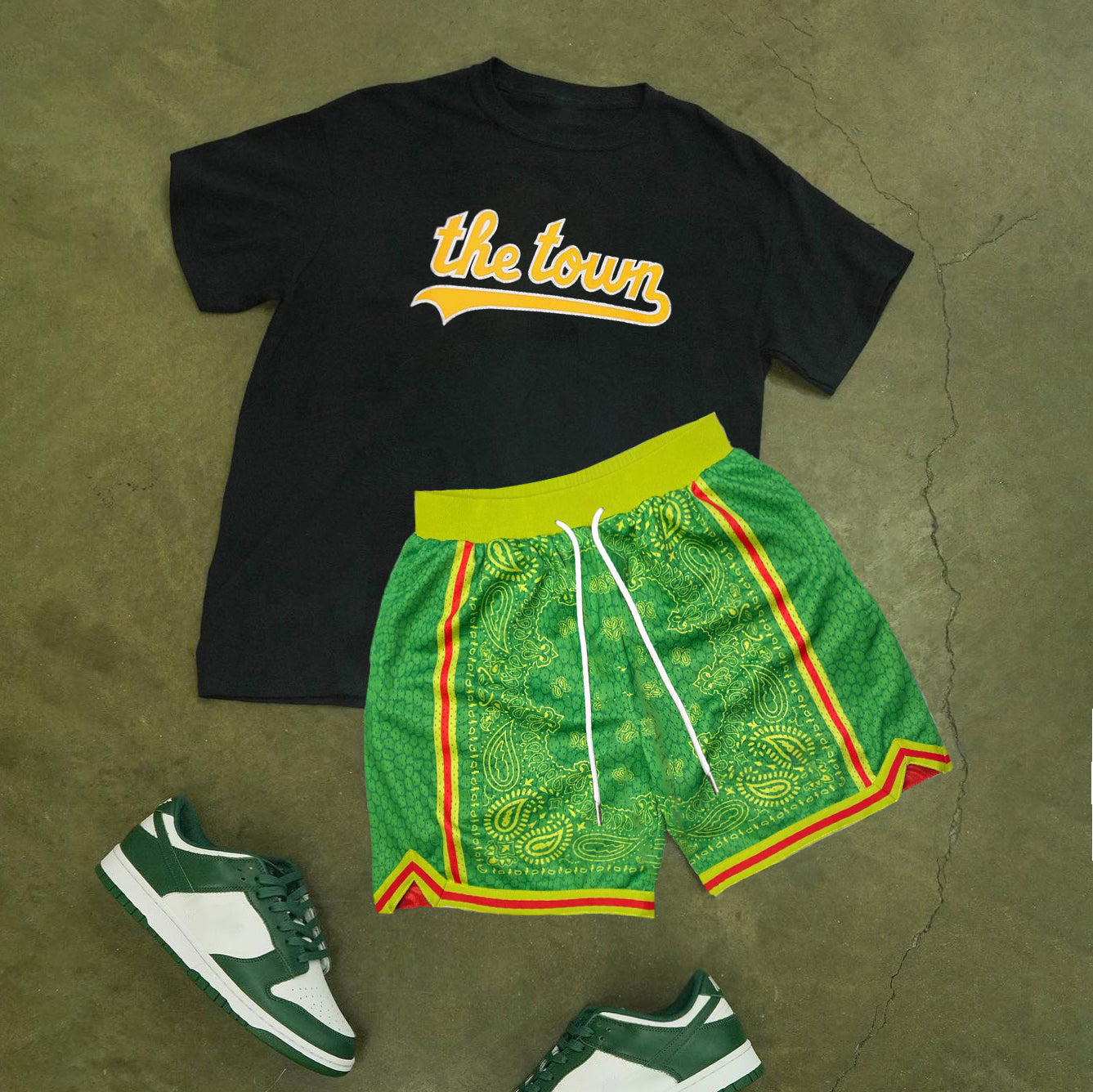 Retro Street Hip Hop Sports Shorts Set