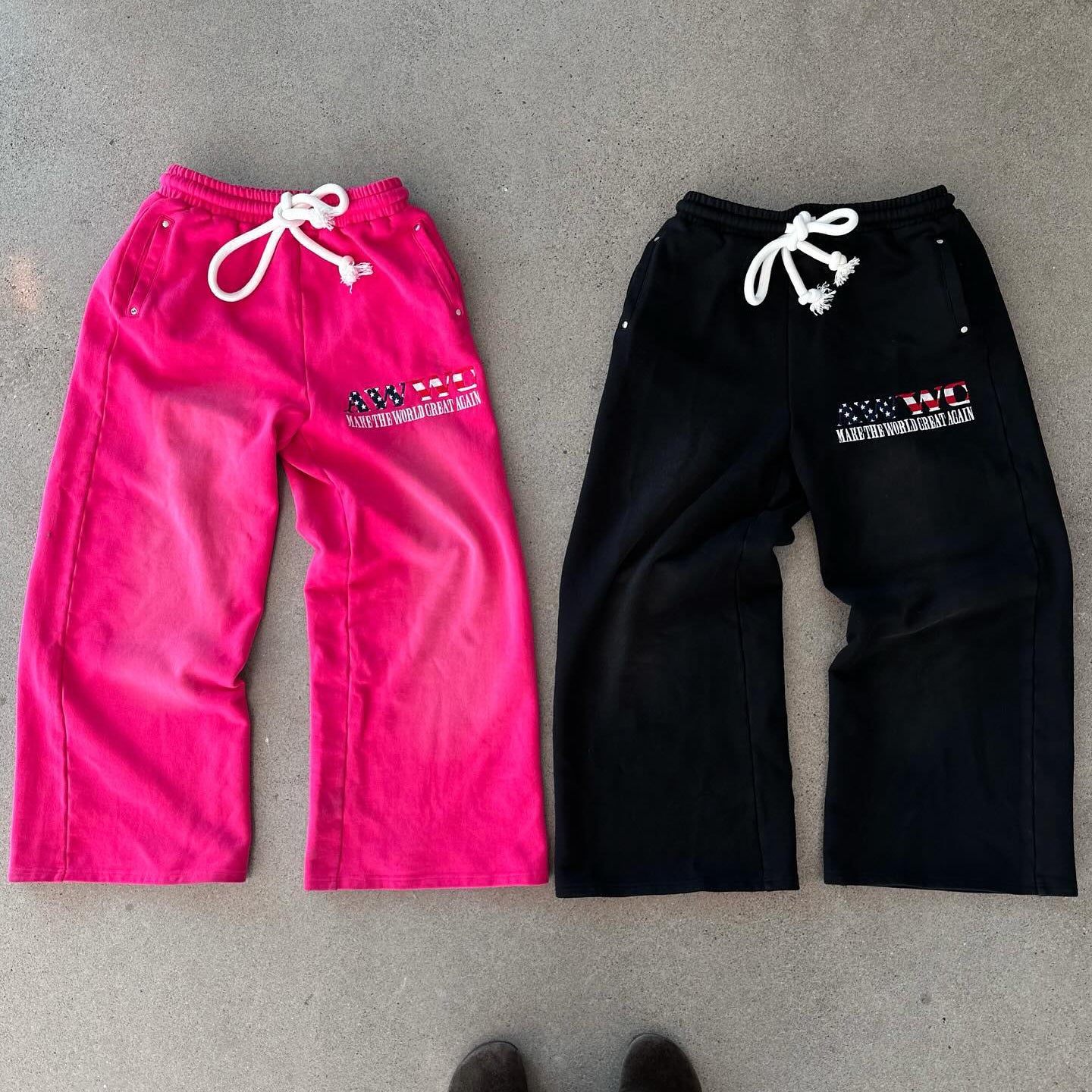 Casual Vintage Washed Wide Leg Sweat Pants