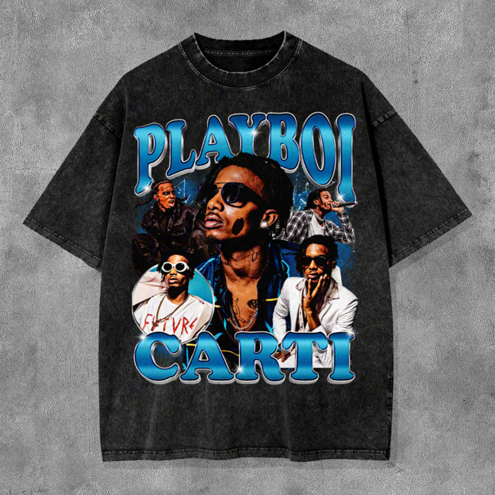 Personalized Character Washed Distressed Short Sleeve T-Shirt