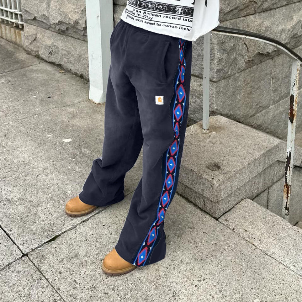 Geometric pattern webbing panel wide-leg pants