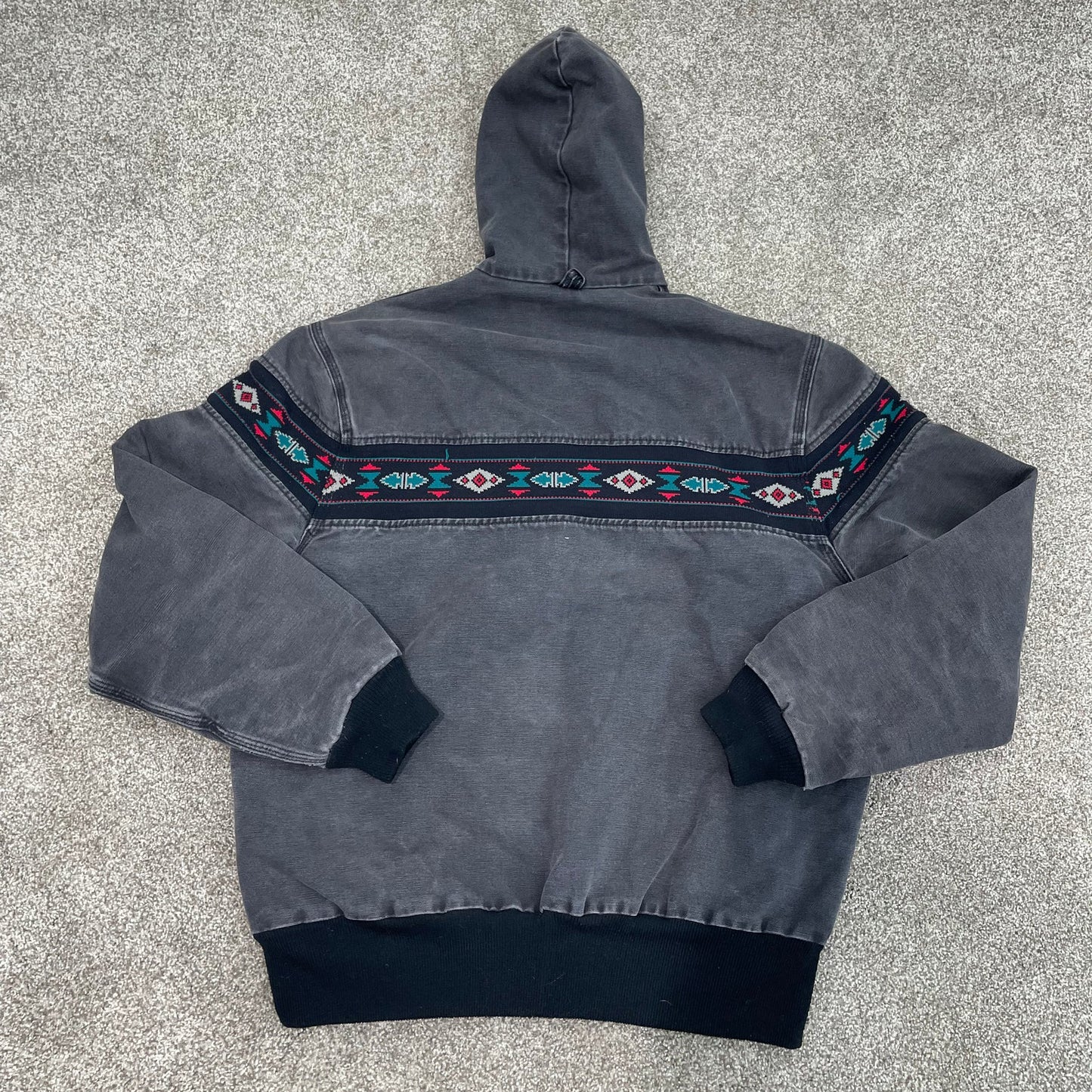 Retro ethnic pattern contrast color zipper long sleeve lined jacket