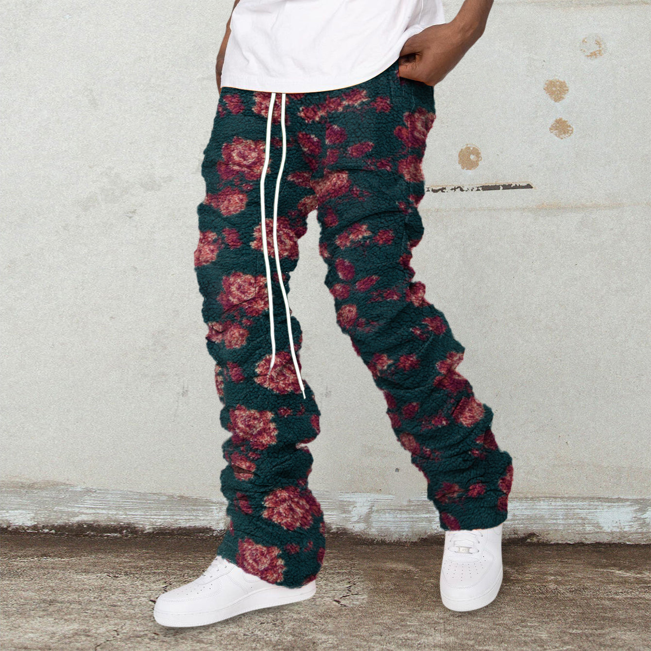 Floral print vintage casual polar fleece trousers – brixwild