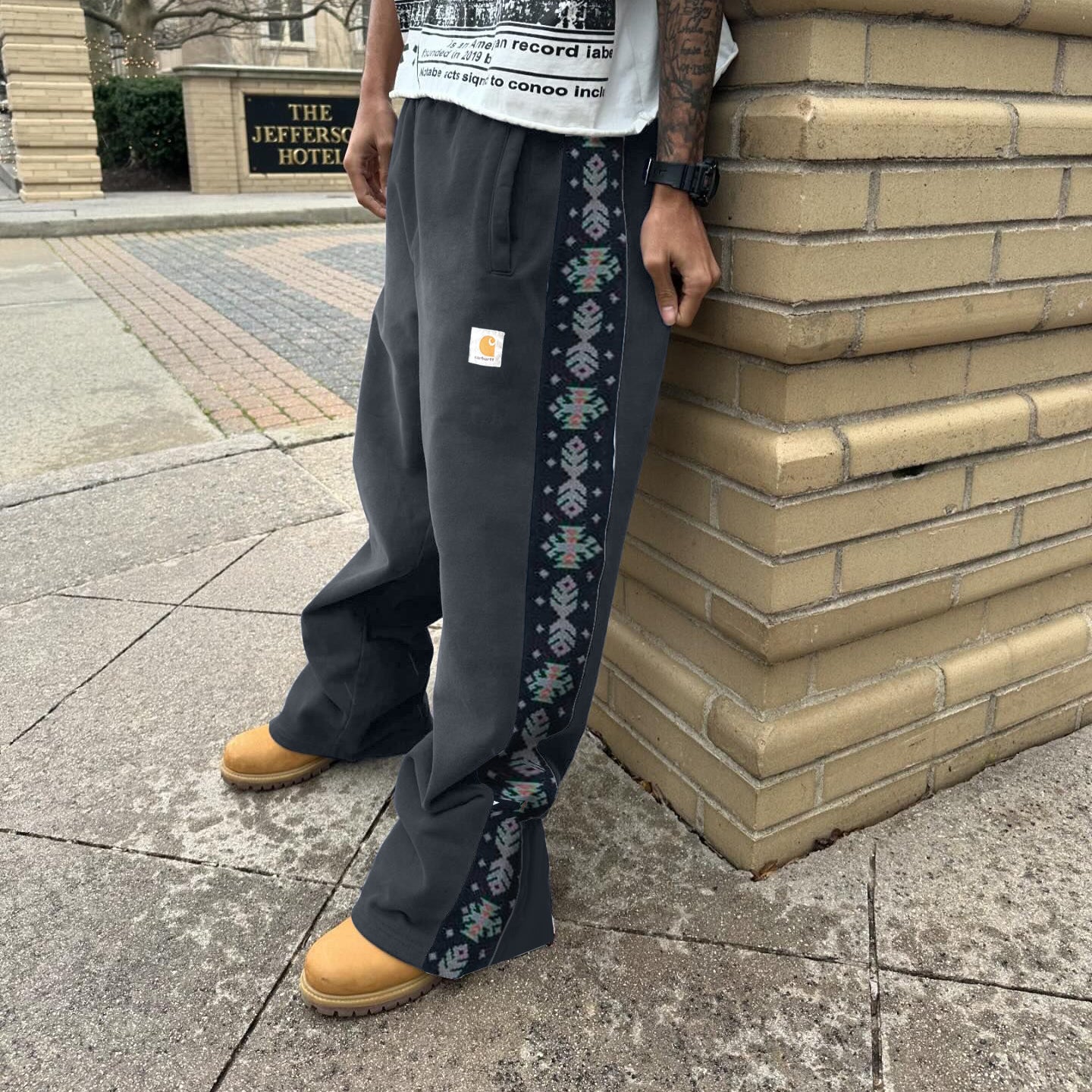 Tribal ribbon panel wide-leg pants