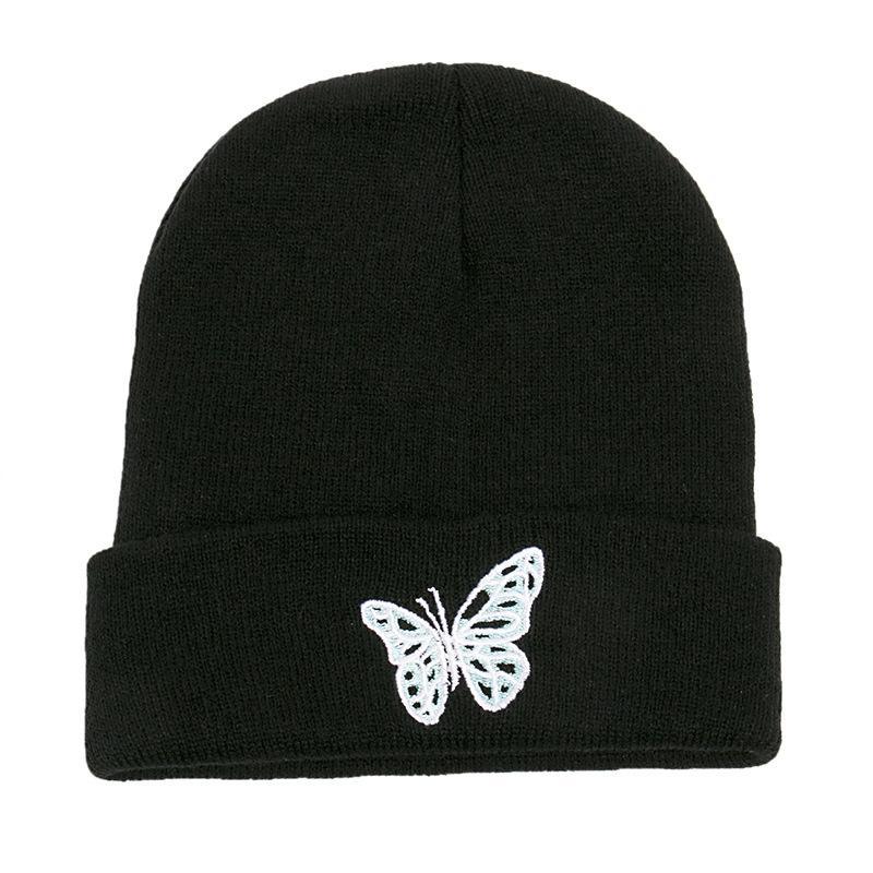 Butterfly print knit hat pullover cap go out warm woolen cap
