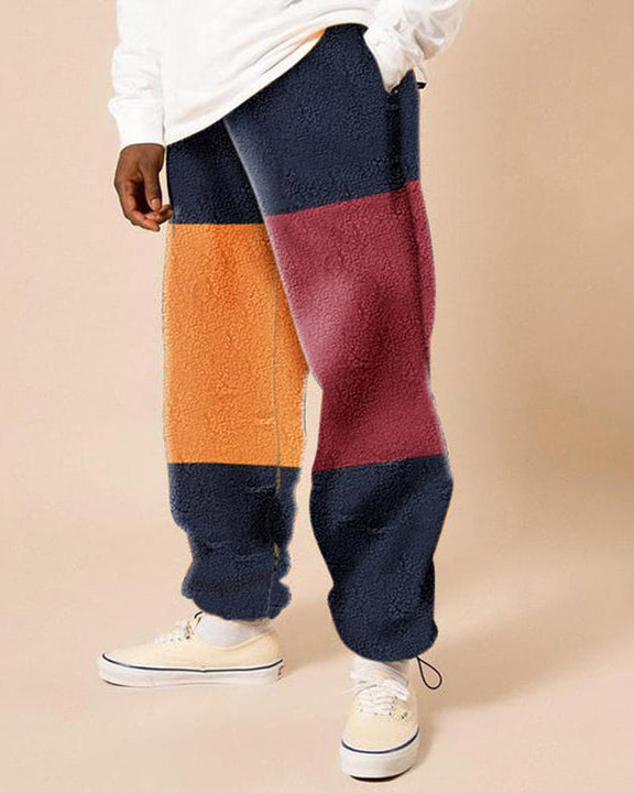 Autumn and winter fashion contrast color fleece men's casual trousers