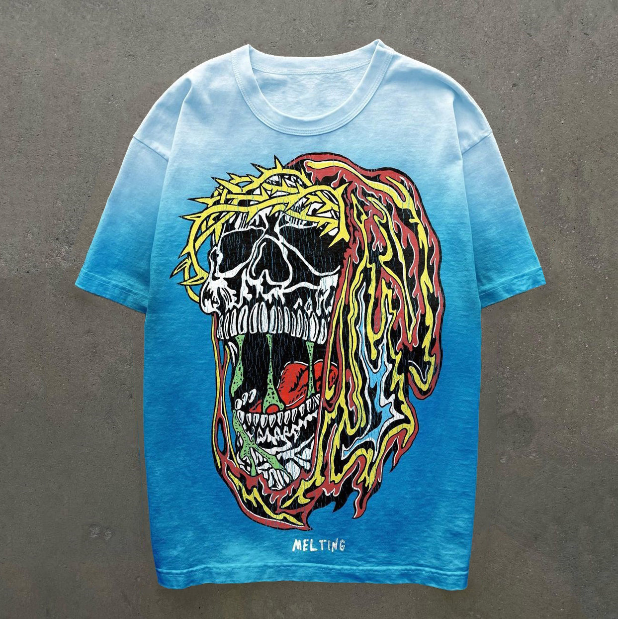 Casual Skull Gradient Print Short Sleeve T-Shirt