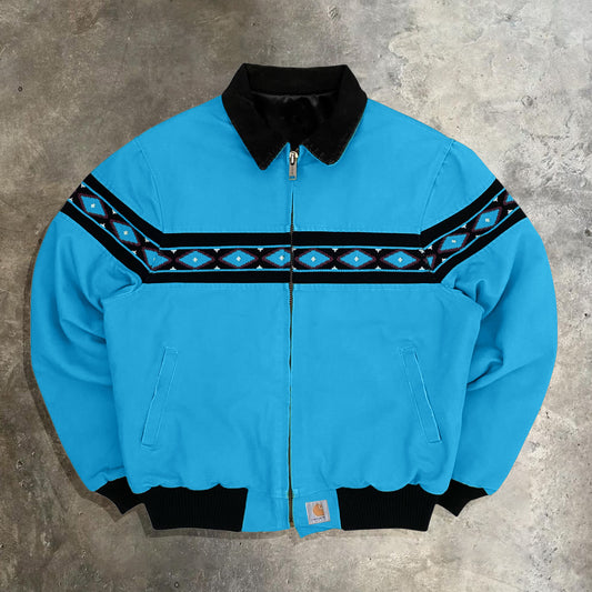 Aztec Pattern Ribbon Splicing Long Sleeve Zipper Design Jacket