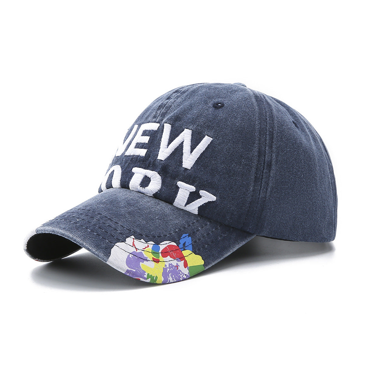 Washed denim NEWYORK embroidered baseball cap