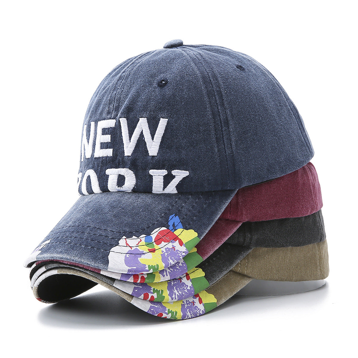 Washed denim NEWYORK embroidered baseball cap