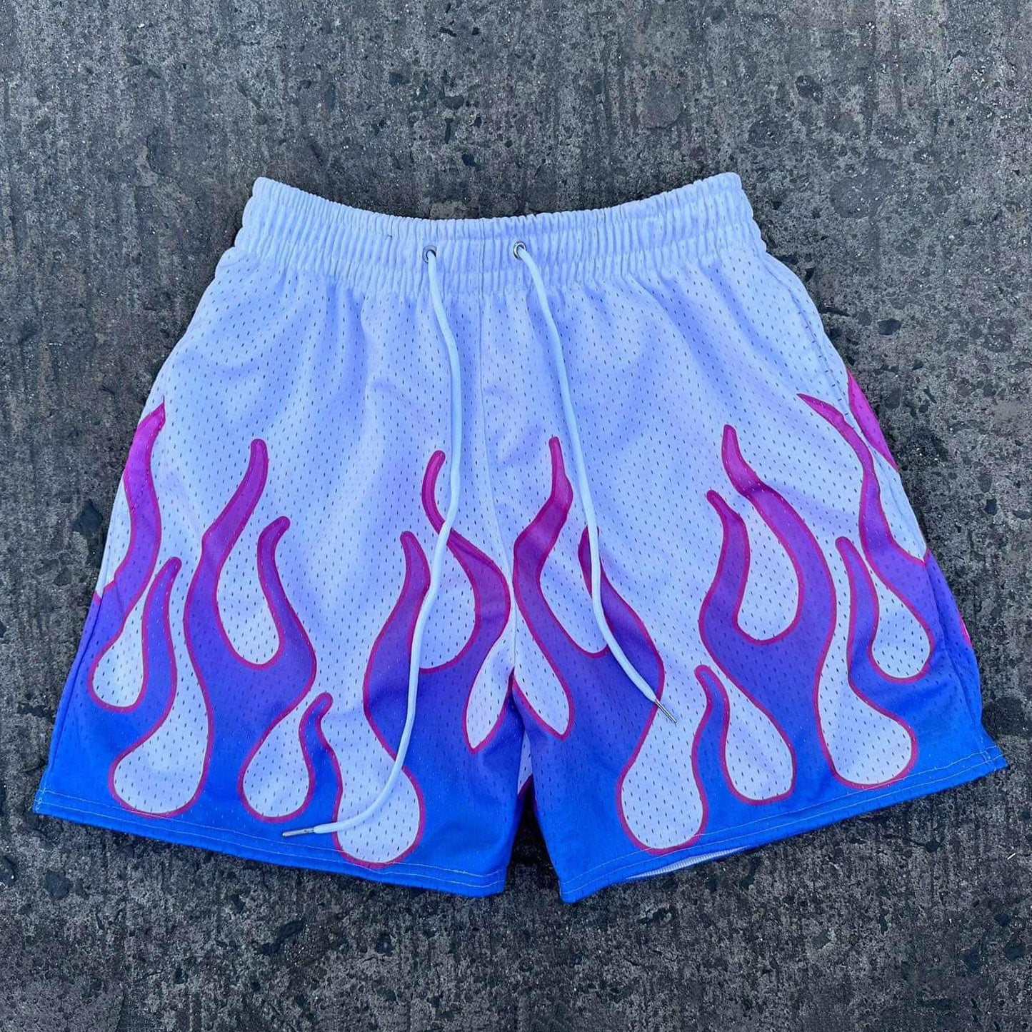 Casual Flame Contrast Print Mesh Pocket Shorts