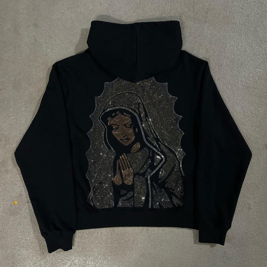 Fashion Virgin Mary Rhinestone Long Sleeve Hoodies