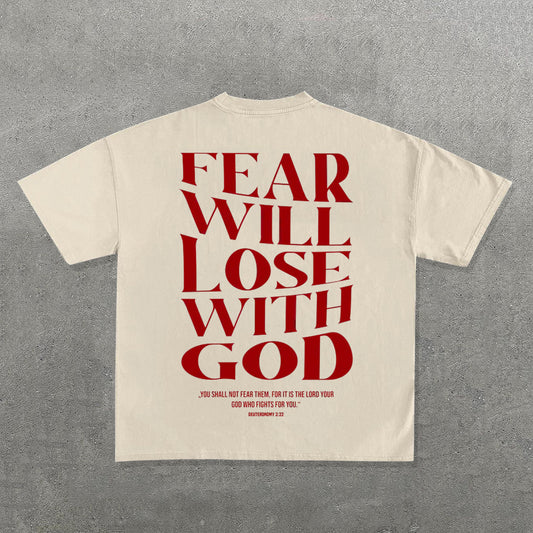 Fear Will Lose With God Print Short Sleeve T-Shirt