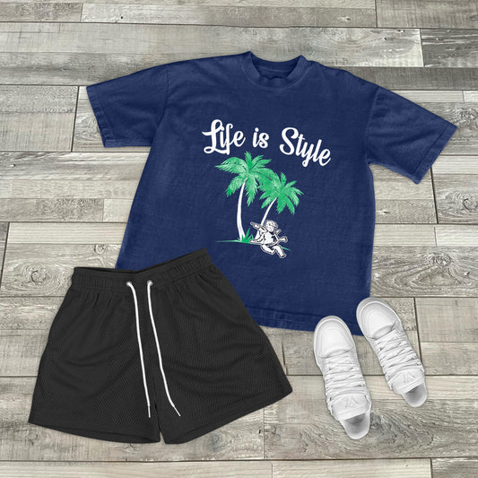 Personalized casual coconut tree print short-sleeved suit