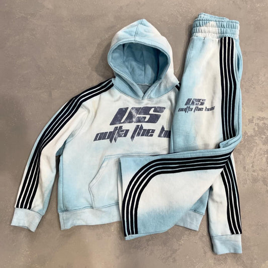 Stripe Letters Print Two Piece Hoodie Set