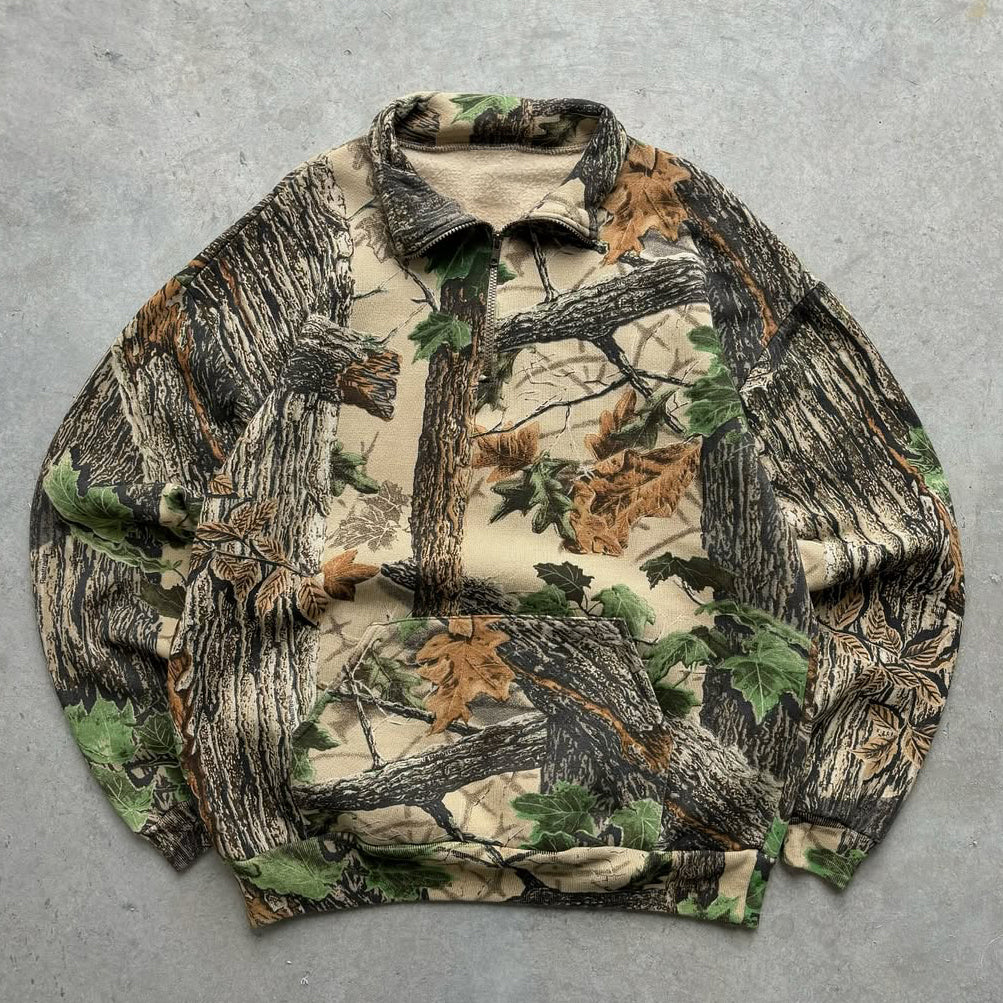 Camouflage Print Half Zip Plush Sweatshirt