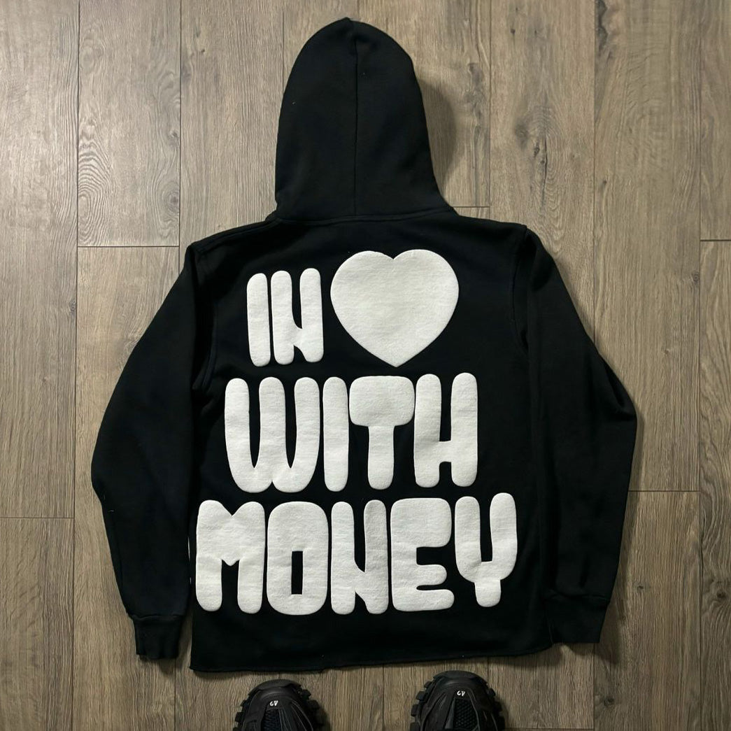 In Heart With Money Bubble Print Long Sleeve Hoodies