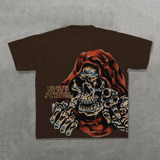 Personalized Skull Print Short Sleeve T-Shirt