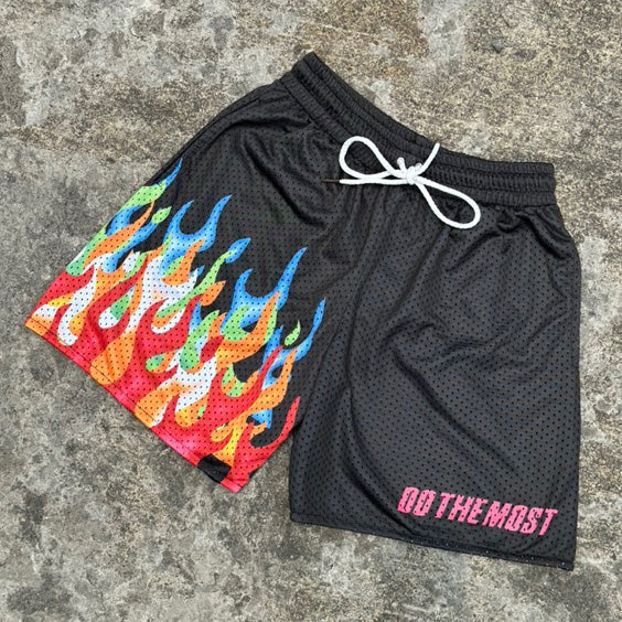 Do The Most Flame Print Mesh Pocket Shorts