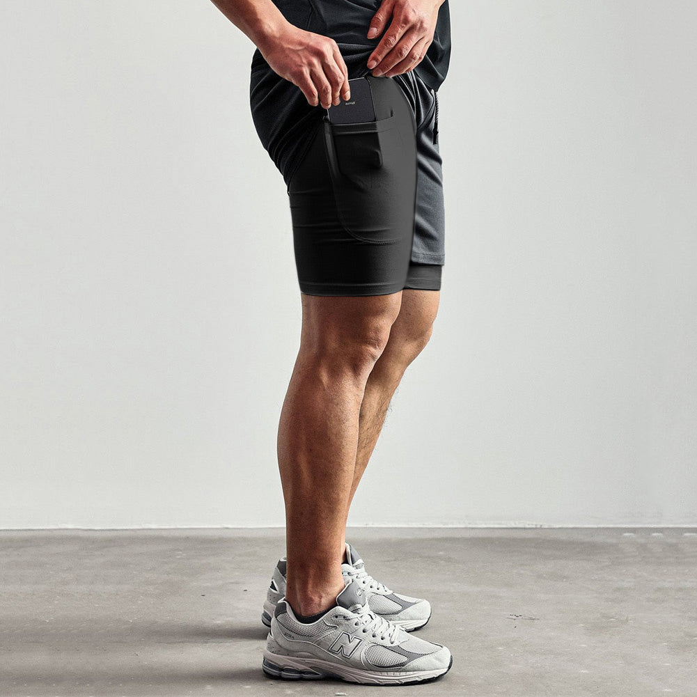 Cross Print Double Layer Quick Dry Shorts