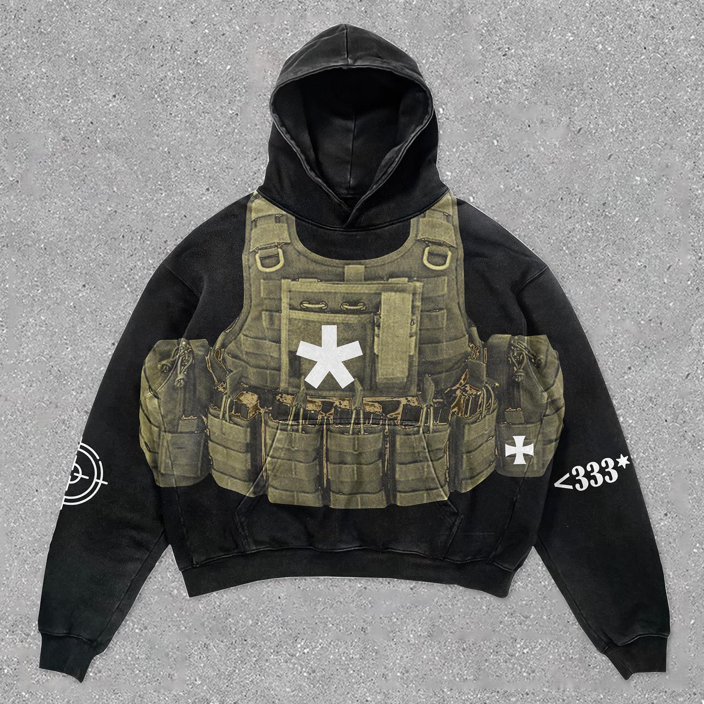 Trendy Retro Body Armor Print Hoodie