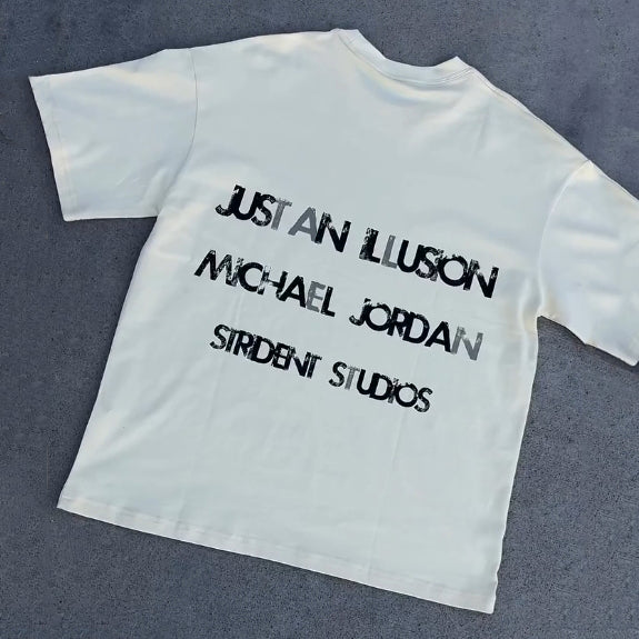 Casual Street Sports Retro Print Heavyweight T-shirt