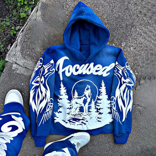 Focused Print Long Sleeve Hoodies