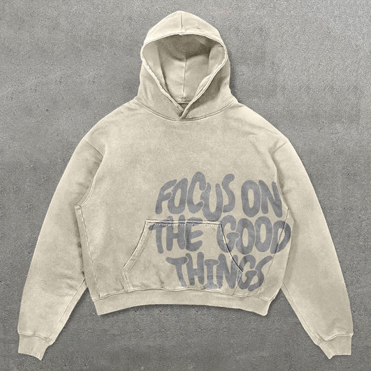 Focus On The Good Things Print Long Sleeve Hoodie