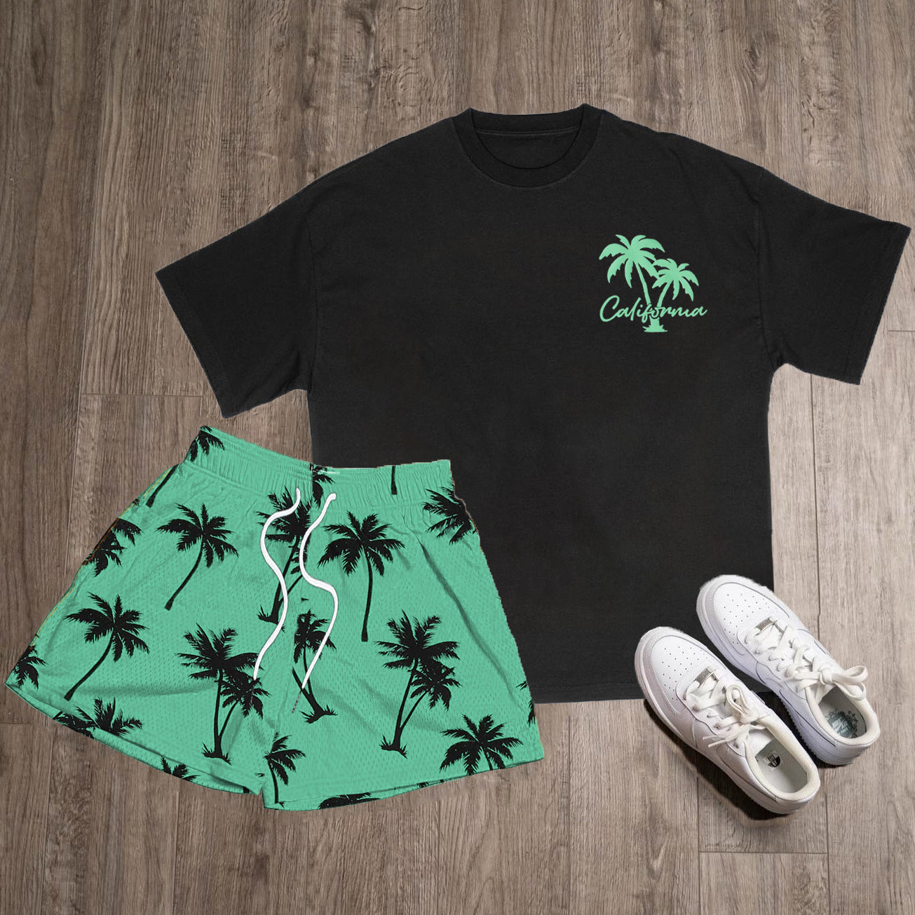 California & Coconut Palm Print Two-Piece Set