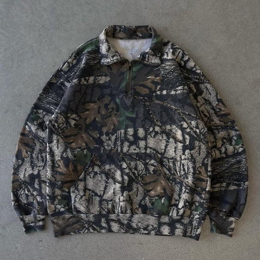 Camouflage Print Long Sleeve Half Zip Plush Sweatshirt