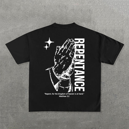 Repentance Print Short Sleeve T-Shirt