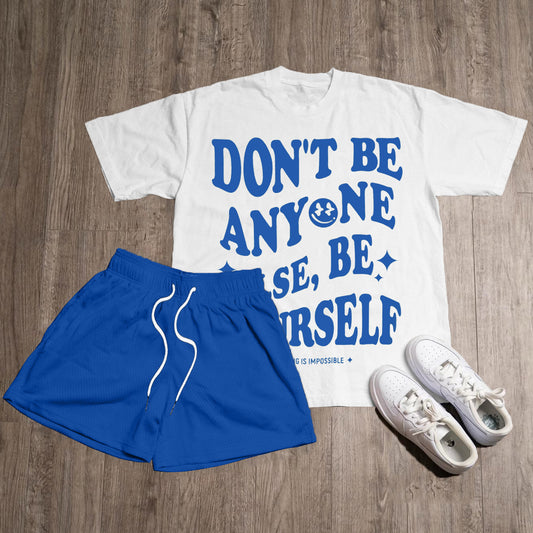 Letters Print T-Shirt Short Sleeve Two Piece Set