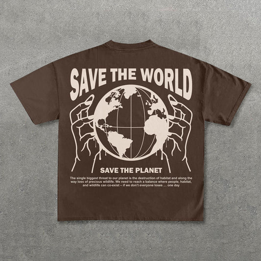 Save The World Print Short Sleeve T-Shirt