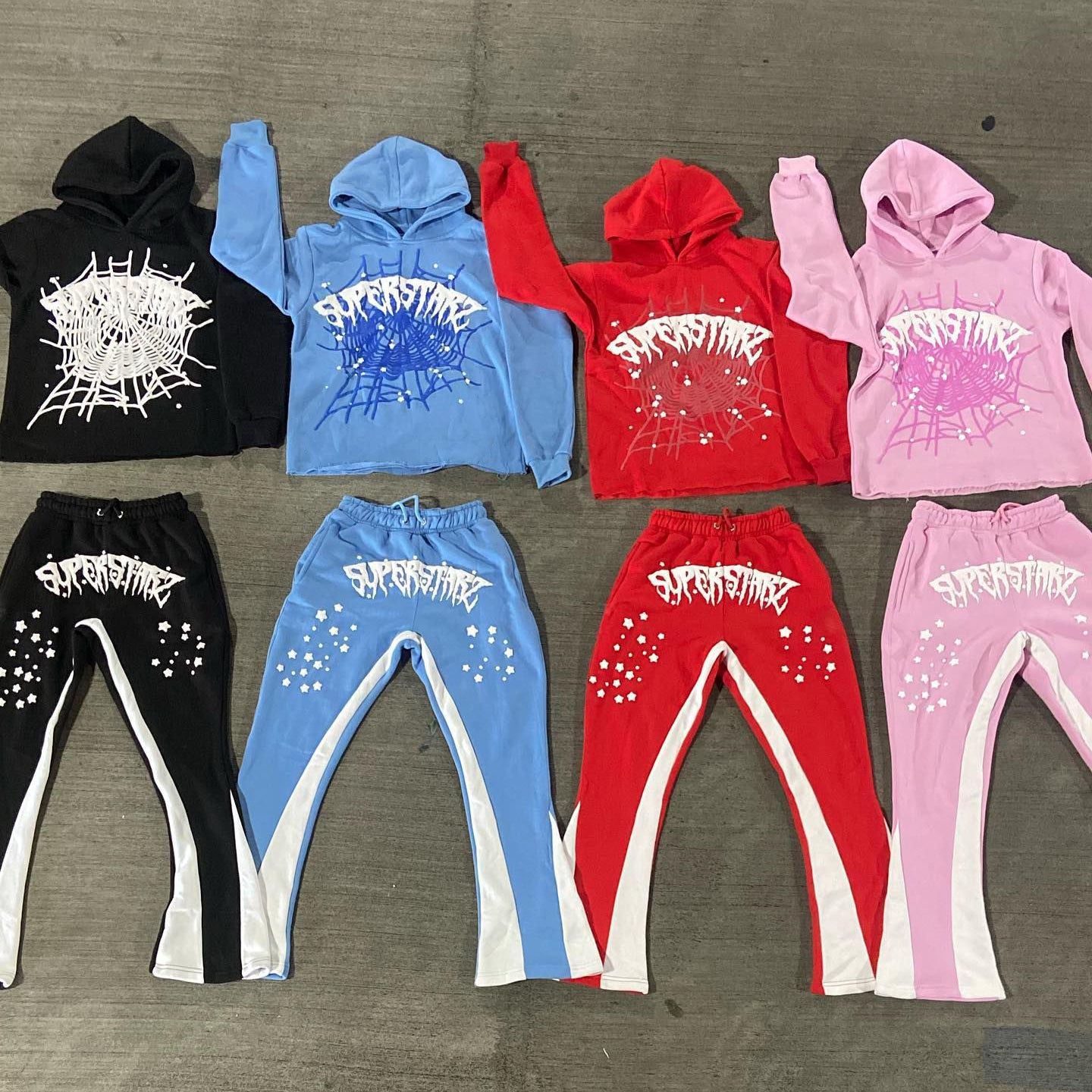 Alphabet Spider Web Print Hoodie Sweatpants Two Piece Set