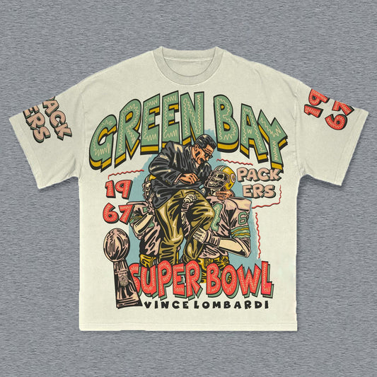 Casual Green Bay Print Short Sleeve T-Shirt