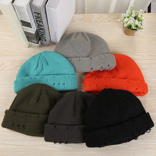 Hip-hop ripped autumn and winter warm woolen knitted hat