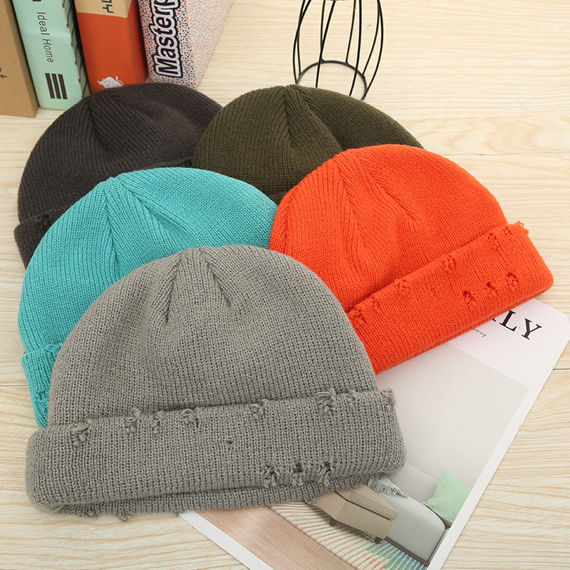 Hip-hop ripped autumn and winter warm woolen knitted hat