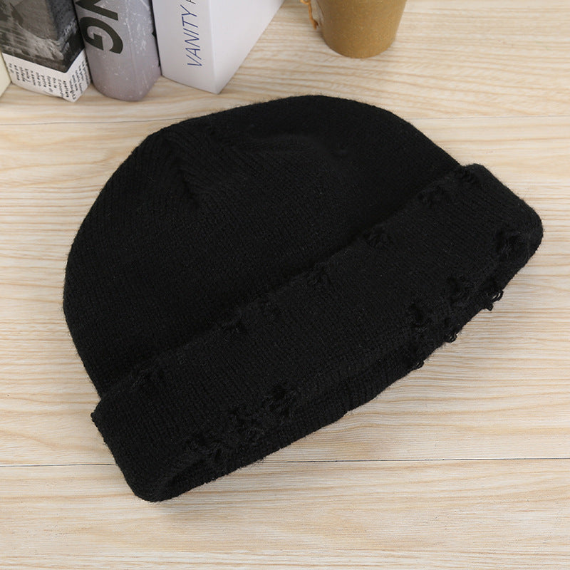 Hip-hop ripped autumn and winter warm woolen knitted hat