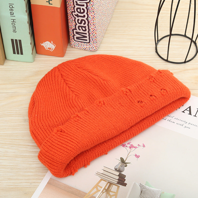 Hip-hop ripped autumn and winter warm woolen knitted hat