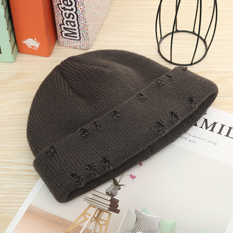 Hip-hop ripped autumn and winter warm woolen knitted hat