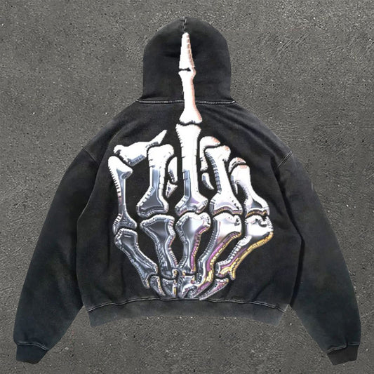 Skull Hand Print Long Sleeve Hoodie