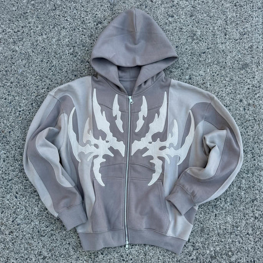 Splicing Print Long Sleeve Zipper Hoodies