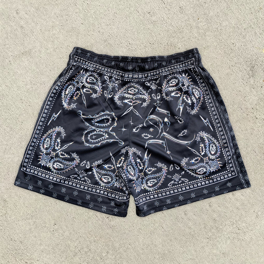 Vintage trend print street shorts