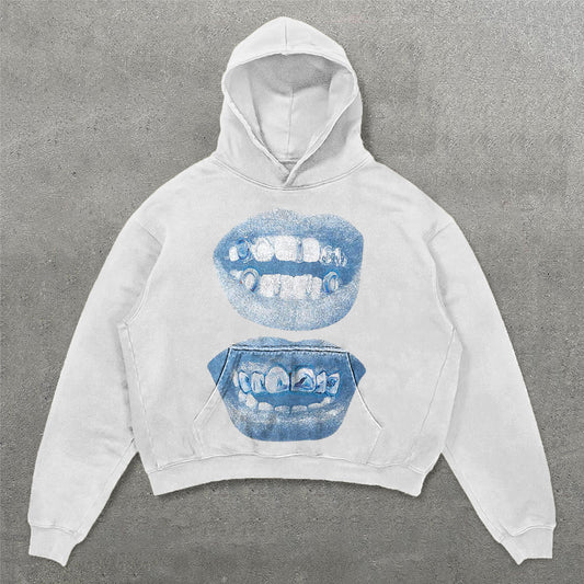 Casual Mouth Print Long Sleeve Hoodies