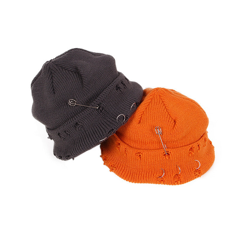 Knitted outdoor ripped hip hop street beanie