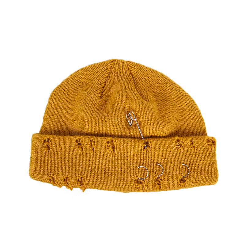 Knitted outdoor ripped hip hop street beanie