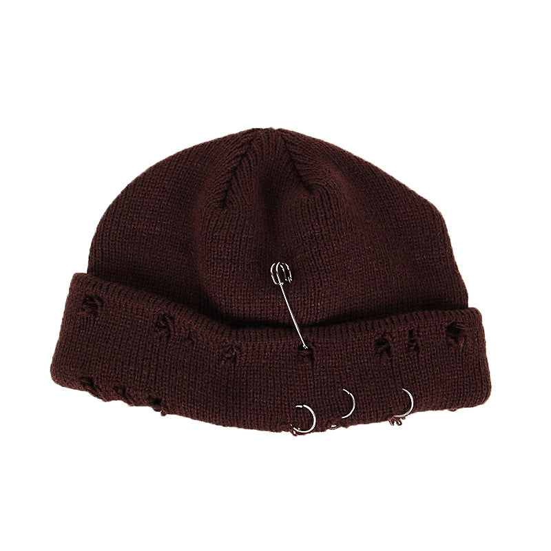 Knitted outdoor ripped hip hop street beanie