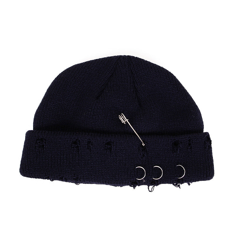 Knitted outdoor ripped hip hop street beanie