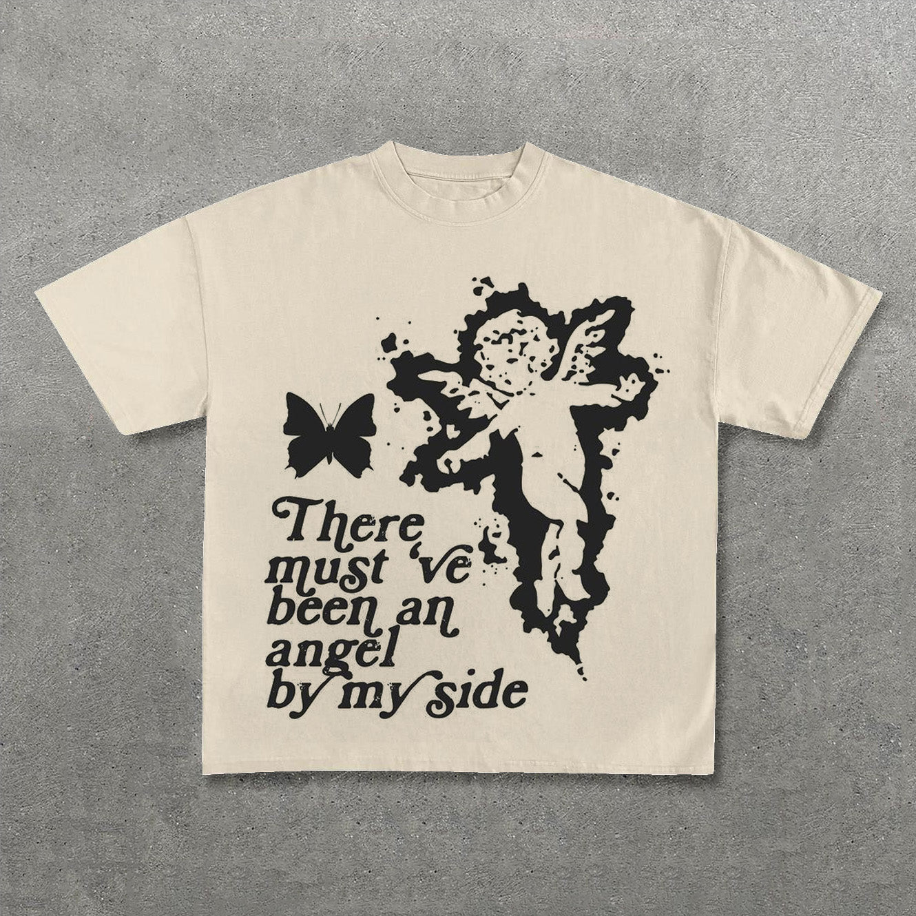 Angel Butterfly Letters Print Short Sleeve T-Shirt