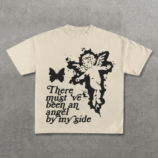 Angel Butterfly Letters Print Short Sleeve T-Shirt