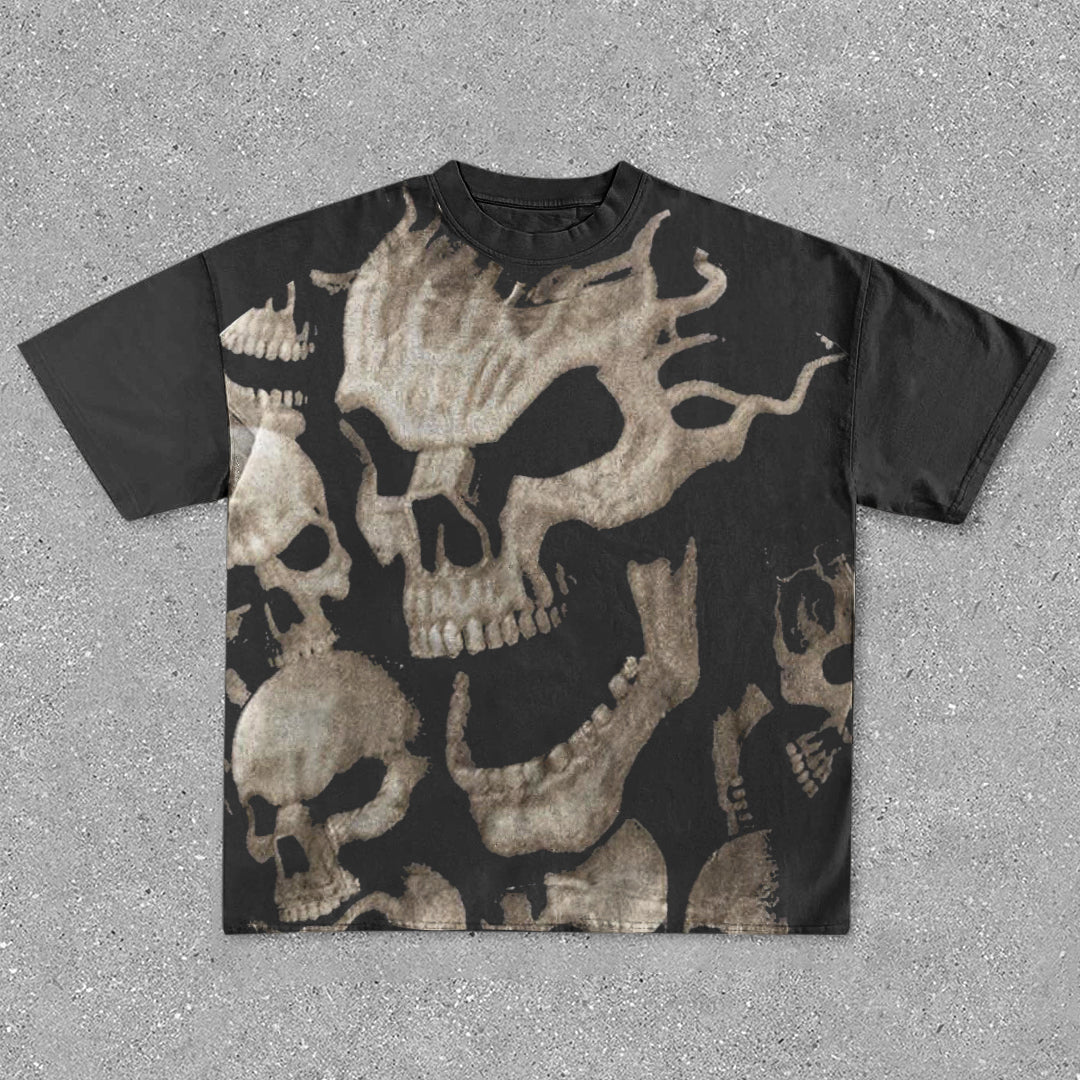 Fashion Retro Skull Print Short Sleeve T-Shirt